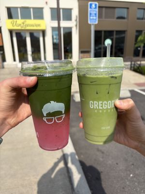 Delicious matchas. Prickle pear matcha and blue dreamm  at Gregory's Coffee in Darien