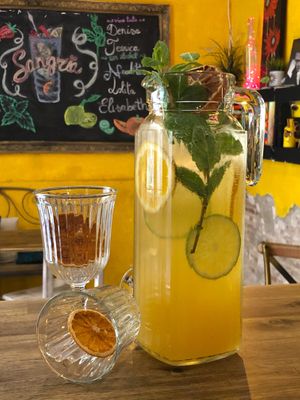 Cava sangria with passion fruit and orange Monnalisa  at Bubita Bar in Barcelona