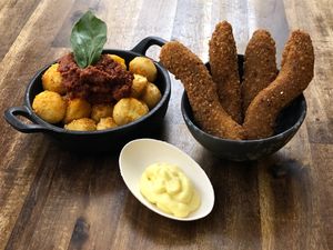 Crunchy Gnocchi & Spicy Strips  at Bubita Bar in Barcelona