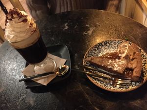 Oh my! Vegan Irish Coffee and lemon-ginger-pie!   at Bubita Bar in Barcelona