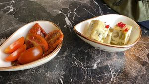 Marinated tofu with Tomatoes  at Bubita Bar in Barcelona