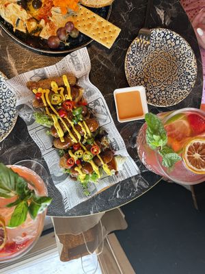 Sangria and fake chicken with jalapeño   at Bubita Bar in Barcelona