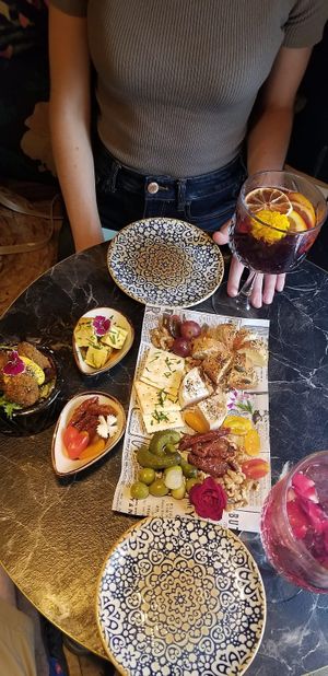 (Left to right) croquettes, tofu, sun dried tomatoes, Camembert platter   at Bubita Bar in Barcelona