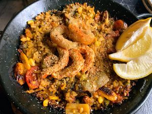 Seafood paella 🌱❤️  at Bubita Bar in Barcelona