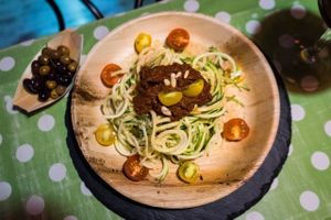 Raw red pesto pasta at Bubita Bar in Barcelona