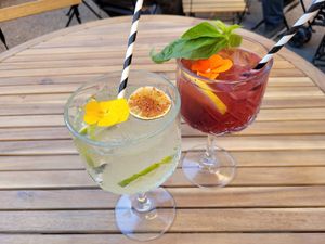 Nice Sangrias with different flavours... at Bubita Bar in Barcelona