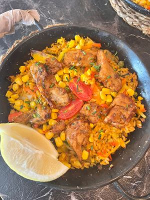 Chicken vegan paella  at Bubita Bar in Barcelona