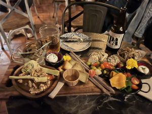 Vegan tapas selection with excellent vegan cheese  at Bubita Bar in Barcelona