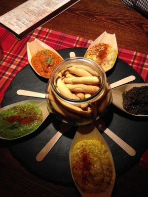 Dips and bread sticks at Bubita Bar in Barcelona