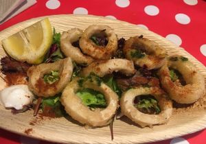 Favourite dish, incredible how "calamari" the texture is: made of soja, trigo and konjac at Bubita Bar in Barcelona