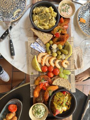 Seafood Board - outstanding flavors and option from “calamari” and “shrimp” to potatoes.   at Bubita Bar in Barcelona