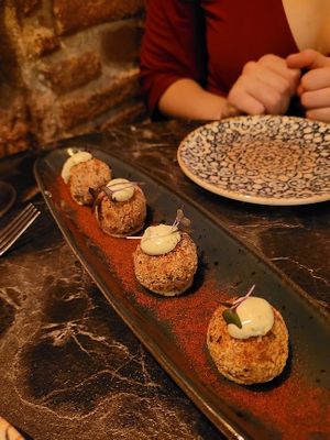 Mushroom croquettes. Alright presentation, I guess, but didn't stand out taste/texture wise. at Bubita Bar in Barcelona