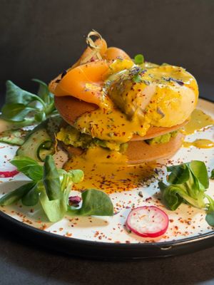 eggless Benedict with vegan salmon and hollandaise sauce at Bubita Bar in Barcelona