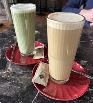 Matcha latte and Salted Caramel Latte  at Bubita Bar in Barcelona