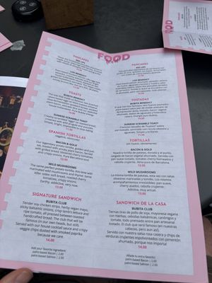 A great brunch menu   at Bubita Bar in Barcelona