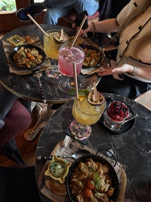 Paella with vegan chicken; cheesecake  at Bubita Bar in Barcelona