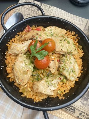 Really tiny chicken paella (8 bites top)  at Bubita Bar in Barcelona