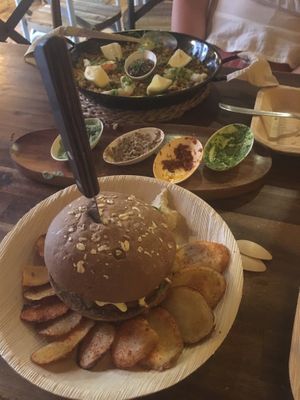 burger, dips and prawn paella! at Bubita Bar in Barcelona