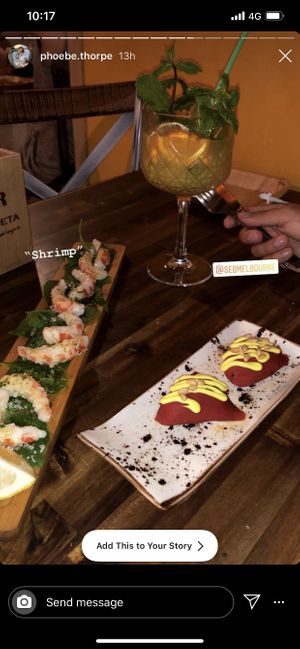 Vegan shrimp and red pepper parcels, had a tofu style ricotta inside  at Bubita Bar in Barcelona