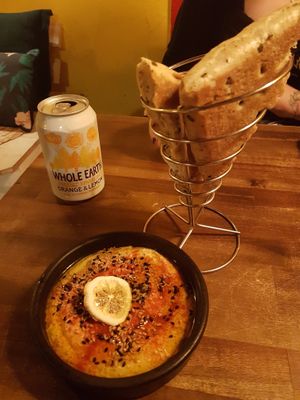 Black garlic and orange hummus at Bubita Bar in Barcelona