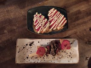 Only a small skewer for two people and two tiny canned peppers with bottled mayonnaise at Bubita Bar in Barcelona