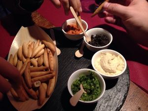 Breadsticks and dips at Bubita Bar in Barcelona