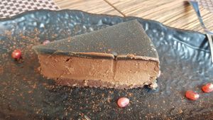 Chocolate cake with blueberries. Excellent at Veganda in Padua