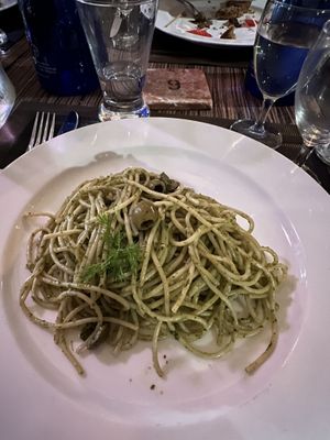 Pesto pasta - I picked out all the olives because they were the only thing with taste    at Veganda in Padua