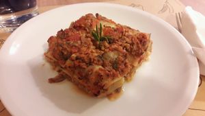 Lasagna al raghù di funghi at Veganda in Padua