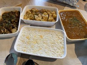 Vegan bengan bharta, vegan aloo ghobi and vegan mushroom bhaji  at Kathmandu Kitchen Leiden in Zuid-holland