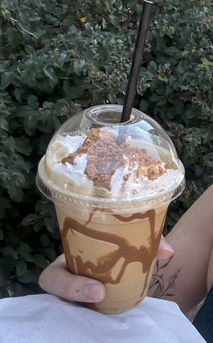 Biscoff frappe  at Harbours Vegan Bakery in Lancing