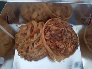 Left quince & apricot tartelet, right apple & almond tartelet at Katsaros in Glyfada