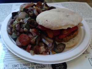 burger with veggies at Panino Vegano in Florence