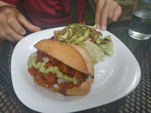 Pepito de chorizo at Avocado Vegetariano - Santa Gertrudis Copo in Merida
