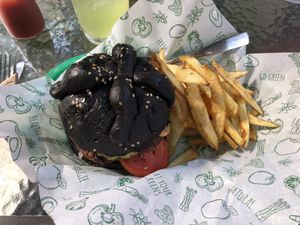 Black bun burger  at Avocado Vegetariano - Santa Gertrudis Copo in Merida