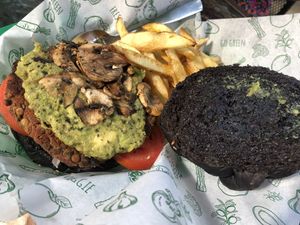 Burger toppings  at Avocado Vegetariano - Santa Gertrudis Copo in Merida