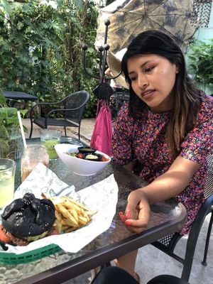 “I wonder why the bun is black”  at Avocado Vegetariano - Santa Gertrudis Copo in Merida