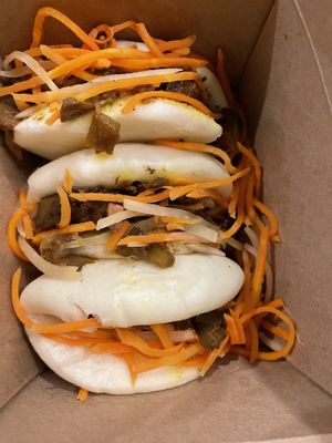 Caramelized eggplant bao buns  at Charlie Was a Sinner in Philadelphia