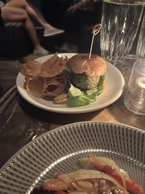 Zucchini Crab Cake. SO DELICIOUS!   at Charlie Was a Sinner in Philadelphia