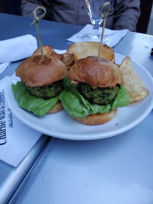 Zucchini "crabcake" sliders at Charlie Was a Sinner in Philadelphia