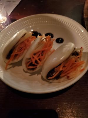 Caramelized eggplant bao buns at Charlie Was a Sinner in Philadelphia