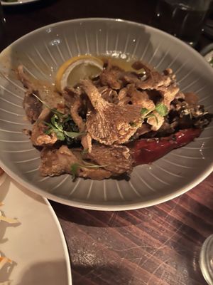 Oyster mushroom calamarii  at Charlie Was a Sinner in Philadelphia