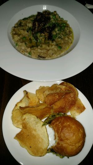 Crab Cake Slider and Mushroom Risotto at Charlie Was a Sinner in Philadelphia