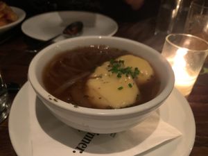 Vegan French onion soup at Charlie Was a Sinner in Philadelphia