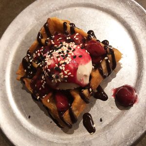 dessert waffle with halva soft serve at V Street in Philadelphia