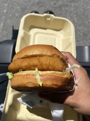 Crispy Buffalo Chickin' (so big compared to my hands)  at Veggie Grill in Mountain View