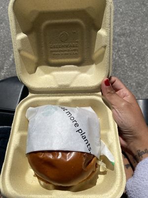 Crispy Buffalo Chickin' in eco-friendly to-go package  at Veggie Grill in Mountain View