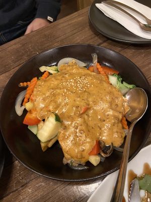 Tofu and vegetable peanut stir fry  at Siam Seaside in Victor Harbor