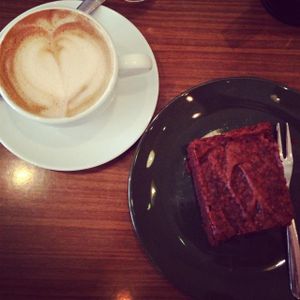cappuccino and brownie  at Dreizehn in Augsburg