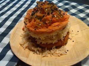 'Strange' pie: BBQ chickpeas, rice, vegan sobrasada pate, carrots and mace vinaigrette at O Faro de Chao in Vigo